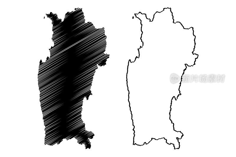 科金博地区(智利共和国，智利行政区划)地图矢量插图，科金博地图草稿