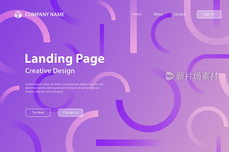 登陆页面模板-抽象设计与几何形状-时髦的紫色梯度