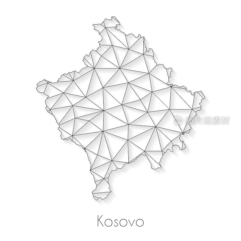 科索沃地图连接-白色背景上的网络网格