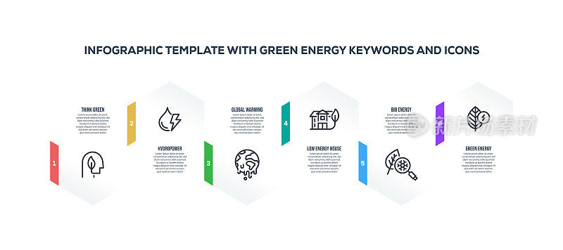 信息图表设计模板与绿色能源的关键字和图标