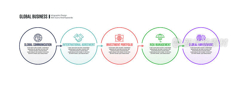 信息图设计模板与全球业务关键字和图标
