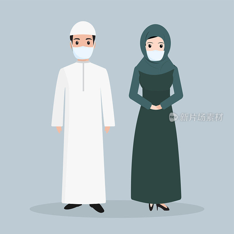 穆斯林佩戴面具图标，阿拉伯人图标插图