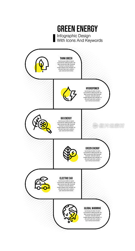 信息图表设计模板与绿色能源的关键字和图标