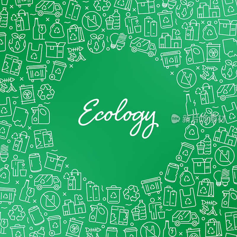 生态学-循环与零废物概念、向量模式与抽象背景。