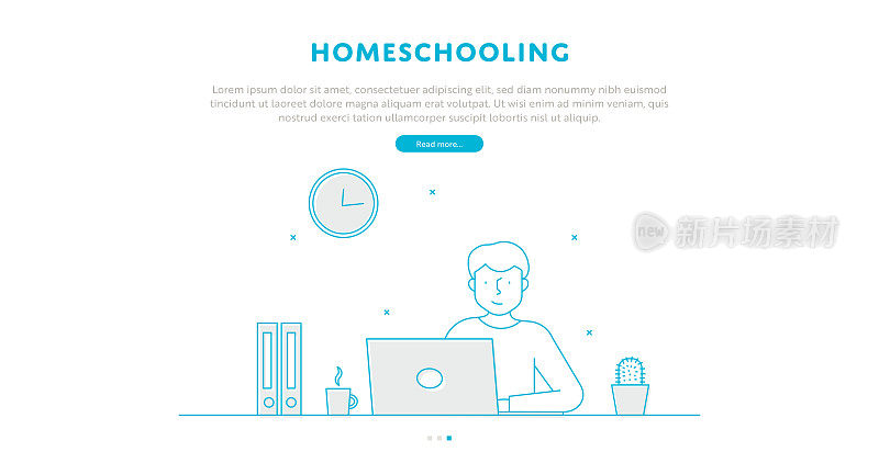 在家教育网页概念与可编辑的描线插图。