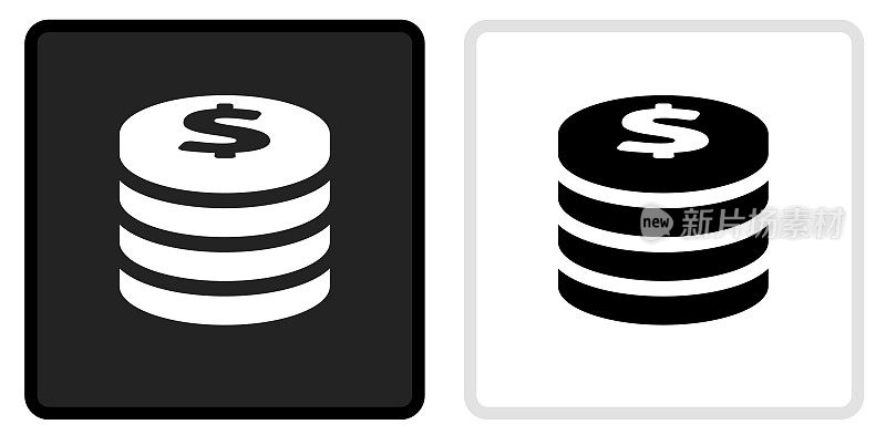 钱币堆栈图标上的黑色按钮与白色翻转