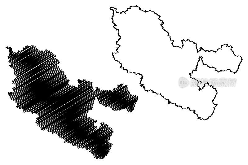摩泽尔省(法国，法兰西共和国，大伊斯特地区)地图矢量插图，摩泽尔省地图草稿