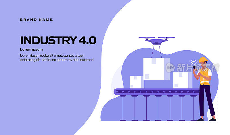 工业4.0概念矢量插图网站横幅，广告和营销材料，在线广告，业务演示等。