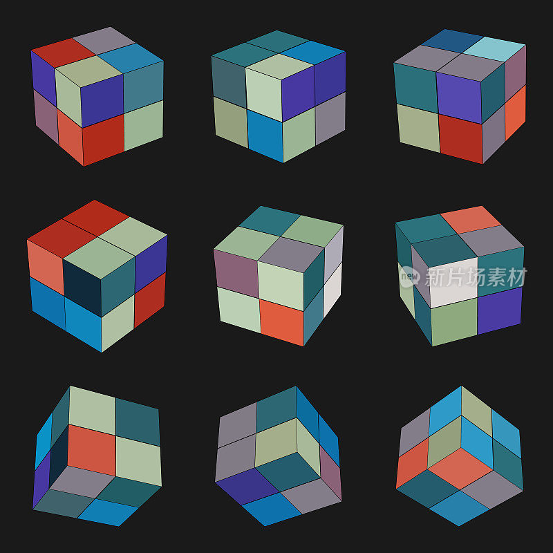 一套三维立方体模型图案图标的设计