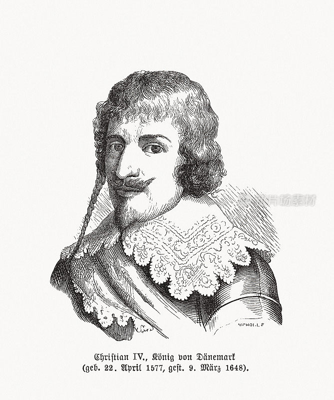 克里斯蒂安四世，丹麦国王(1577-1648)，木刻，1893年出版