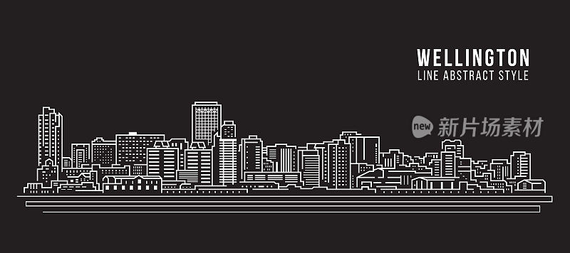 城市景观建筑线条艺术矢量插图设计-惠灵顿城市