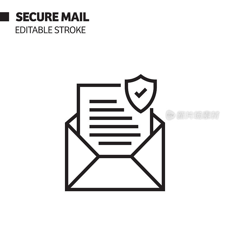 安全邮件线图标，轮廓矢量符号插图。