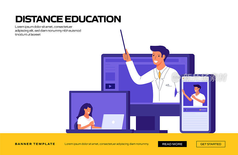 远程教育概念矢量插图网站横幅，广告和营销材料，在线广告，业务演示等。