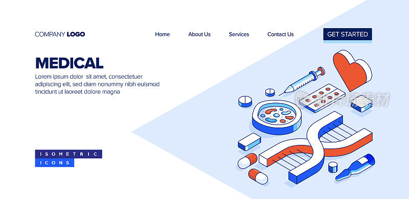 医学等距网页横幅概念和三维设计