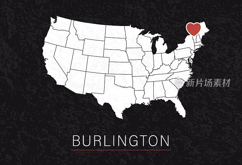 爱伯灵顿的画面。以心脏为城市点的美国地图。向量股票插图