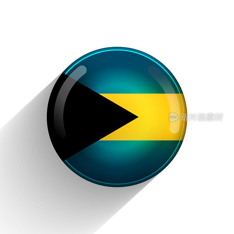 巴哈马群岛国旗玻璃轻球。圆球，模板图标。国家的象征。光滑的现实球，3D抽象矢量插图突出在白色的背景。大泡沫
