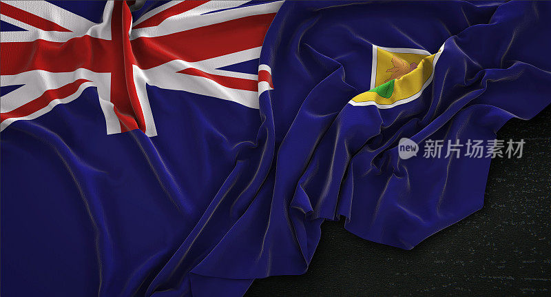 特克斯和凯科斯群岛旗帜皱在黑暗的背景3D渲染