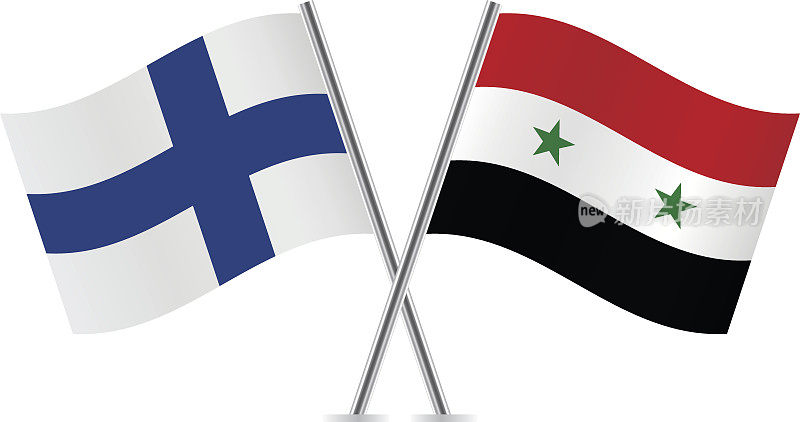 叙利亚和芬兰国旗。向量。