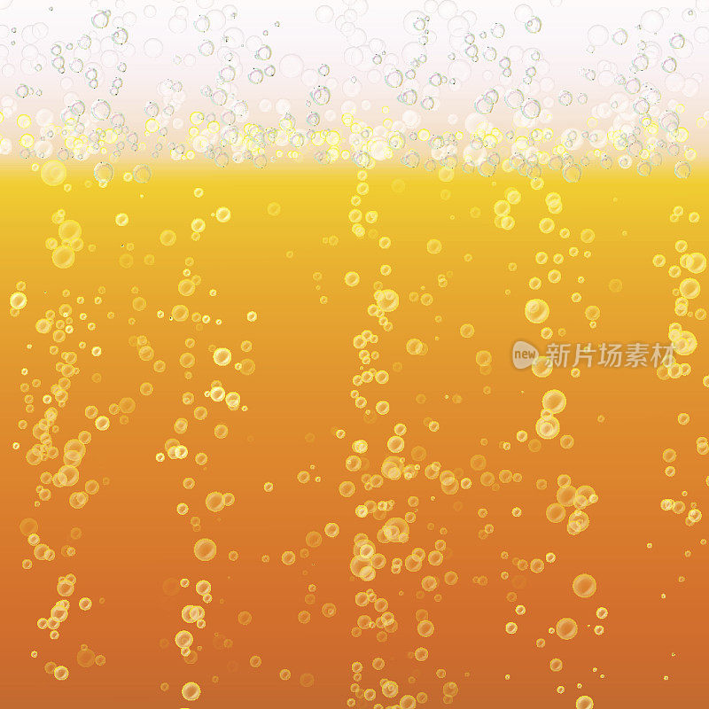 啤酒泡沫的背景。明亮，泡沫和液体。矢量图
