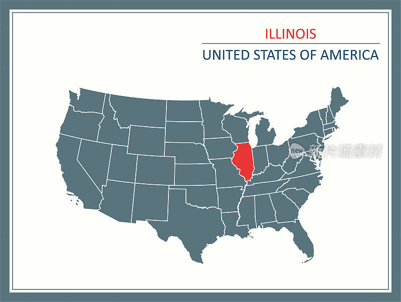 伊利诺斯州轮廓矢量地图美国可打印