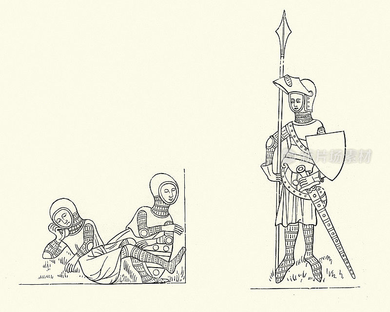 中世纪的骑士和士兵