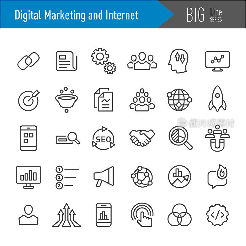 数字营销和互联网图标-大线系列