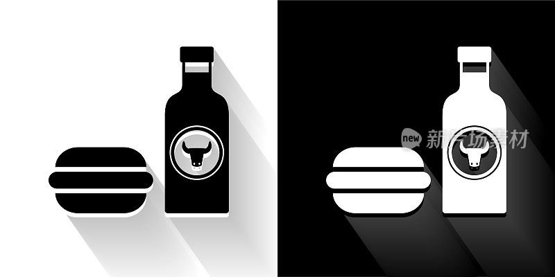 汉堡包和辣酱黑色和白色长影子图标