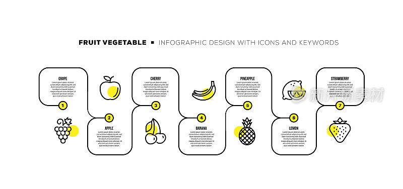 信息图表设计模板与水果蔬菜的关键字和图标