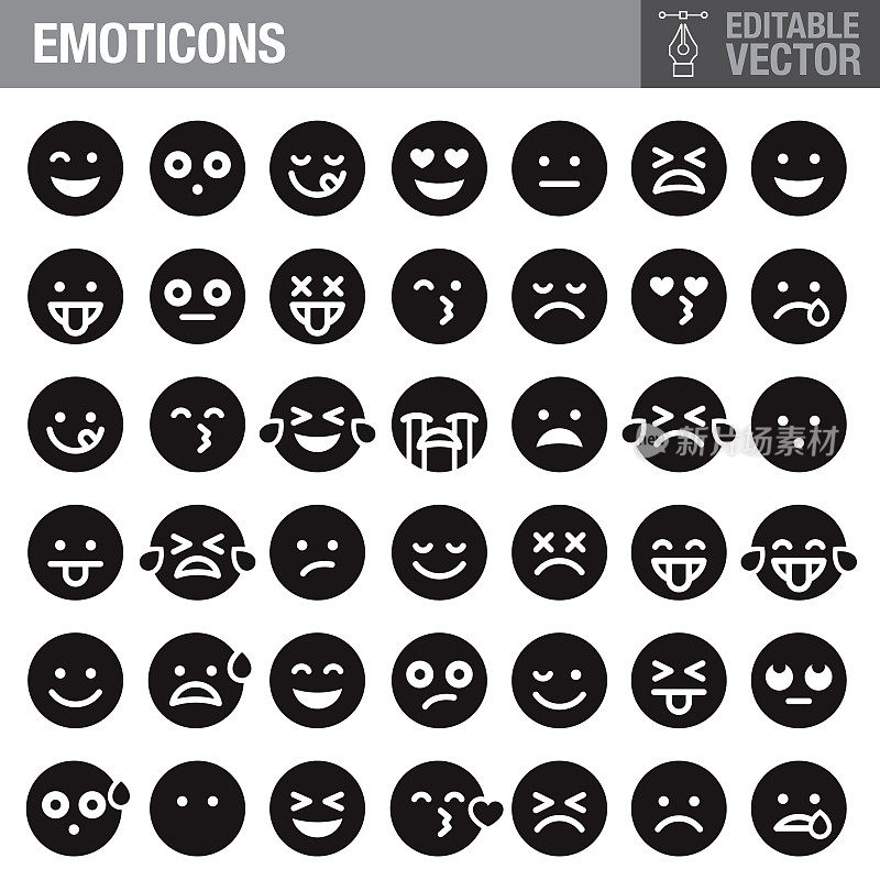 Emoticons黑色字形图标集