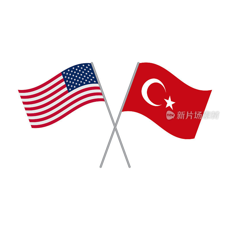 美国和土耳其国旗上隔离的矢量白色