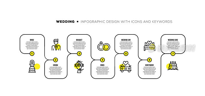 信息图表设计模板与婚礼的关键字和图标