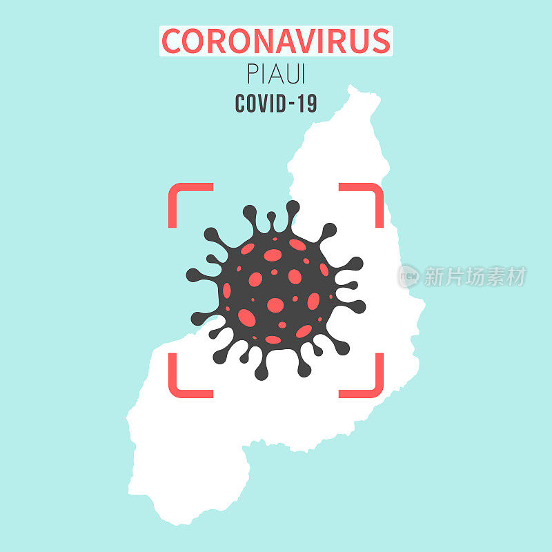 Piaui地图，红色取景器中有冠状病毒细胞(COVID-19)
