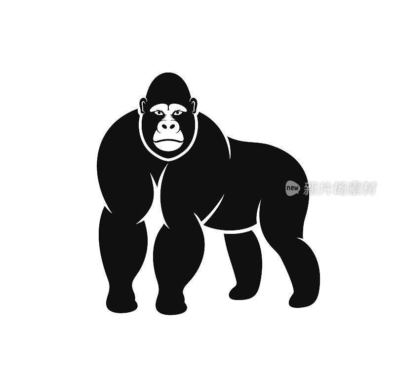 大猩猩的标志。孤立的大猩猩在白色背景