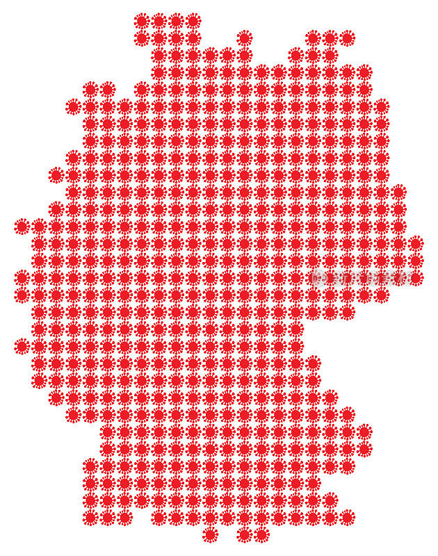 用Covid-19图标绘制的德国虚线地图，代表疫情的蔓延