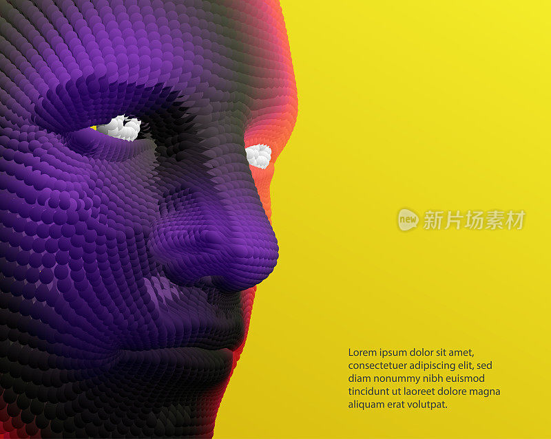 人脸识别。抽象数字人头。未来的背景。矢量插图广告，营销或演示。人工智能的概念。