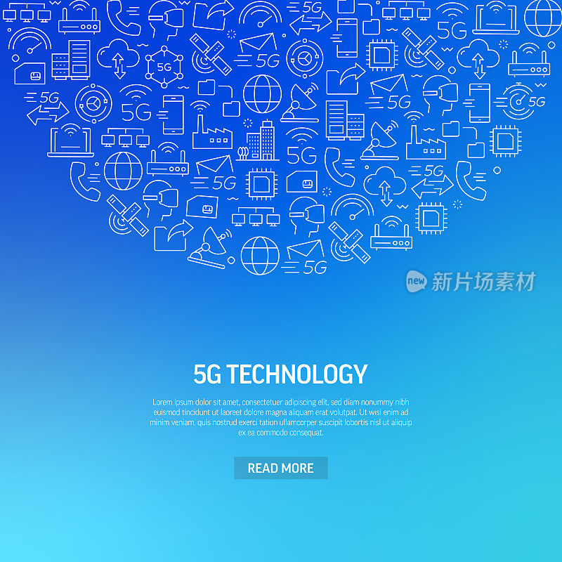 带图案的5G技术相关横幅设计。现代线条风格图标矢量插图