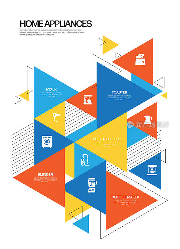 家用电器相关的现代线条风格矢量插图