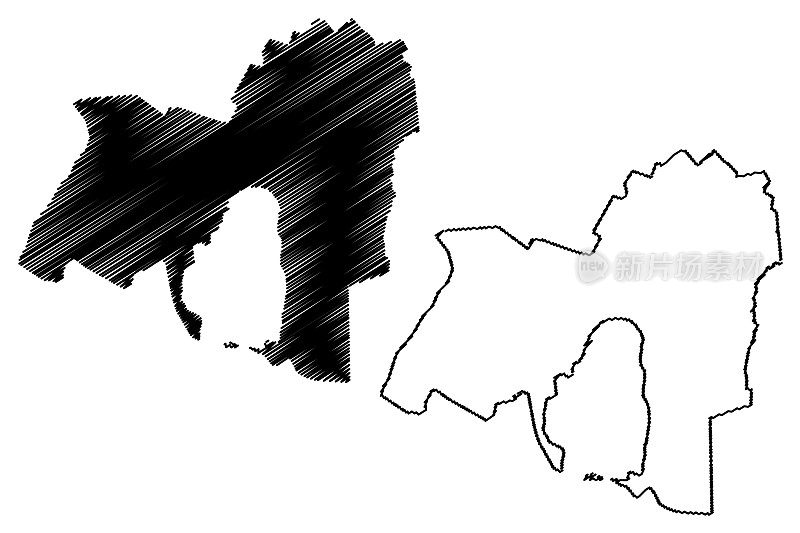 纳库鲁市(肯尼亚共和国)地图矢量图，手绘纳库鲁市地图