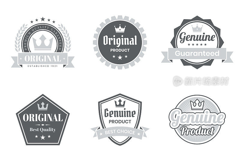 一套“原创”灰色徽章和标签-设计元素