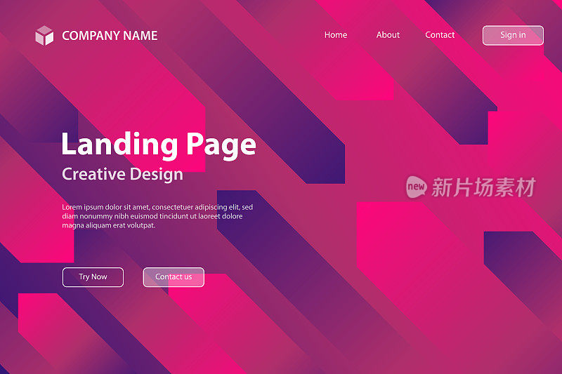 登陆页模板-抽象设计与几何形状-流行紫色梯度