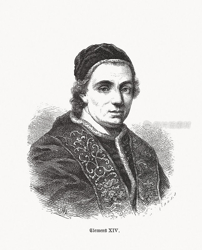 教皇克莱门特十四世(1705-1774)，木刻，1893年出版