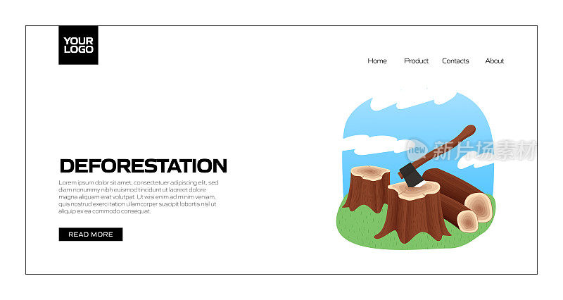 森林砍伐概念矢量插图登陆页面模板，网站横幅，广告和营销材料，在线广告，业务演示等。