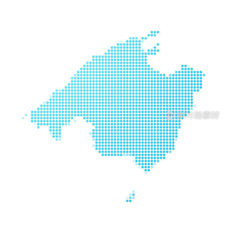 马略卡岛地图，白底蓝点