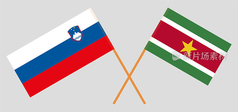 斯洛文尼亚和苏里南的交叉国旗。官方色彩。正确的比例