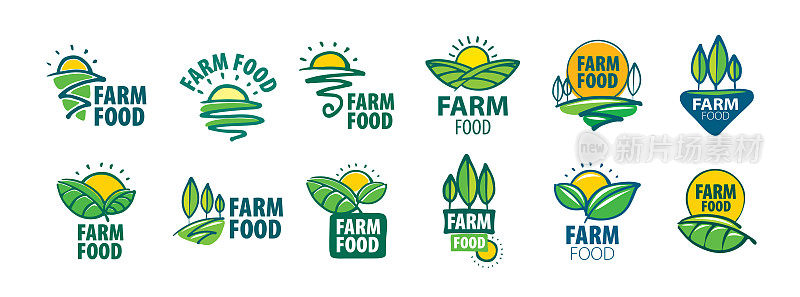 白色背景上的一组病媒农场食品标志