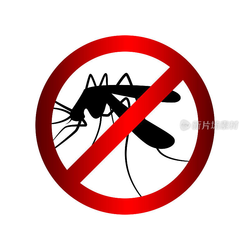 禁蚊红色圆圈警示标志，防蚊防虫标志，防蚊警示标志，禁蚊标志