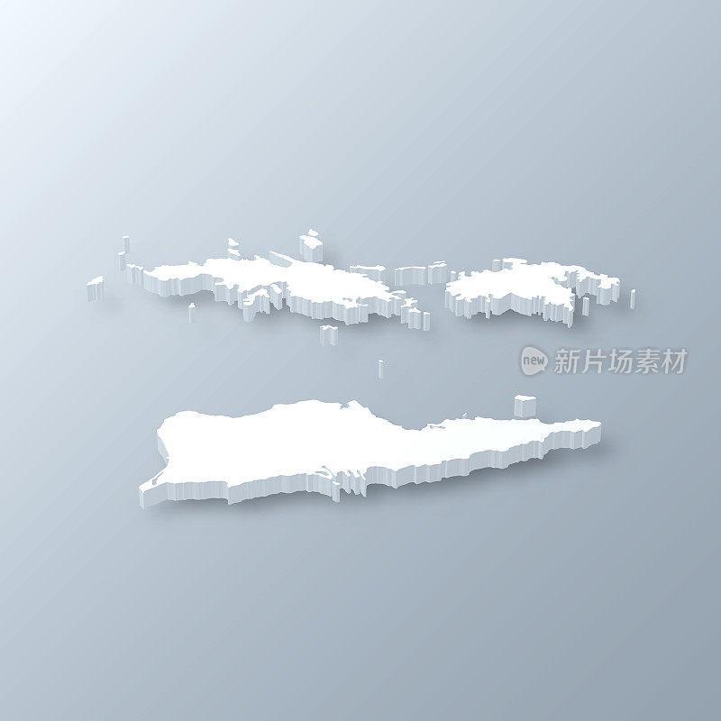 美属维尔京群岛3D地图上的灰色背景
