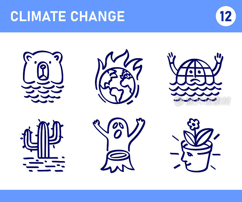简单集合气候变化相关的涂鸦矢量线图标
