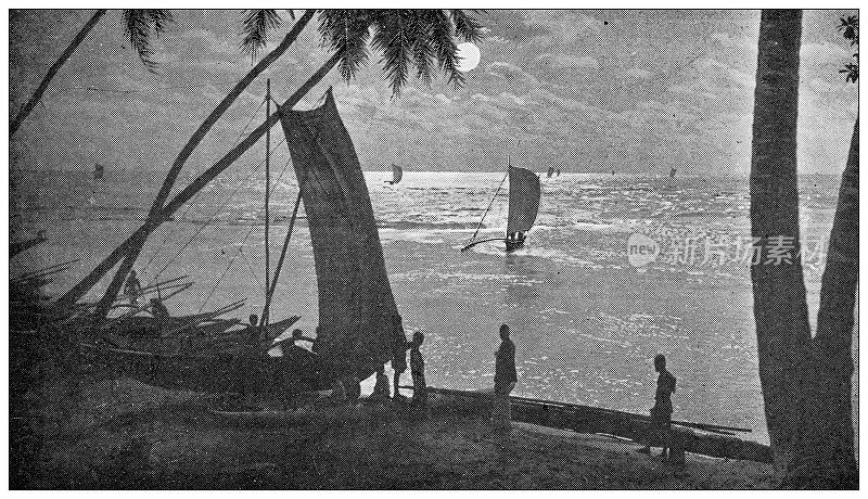 斯里兰卡的古董旅行照片:印度洋