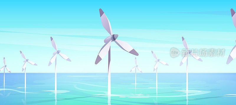 海上农场，水里有风车，风能